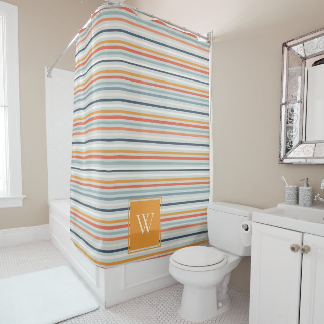 Cute Dusky Orange Blue Ochre Striped Pattern (In Situ)