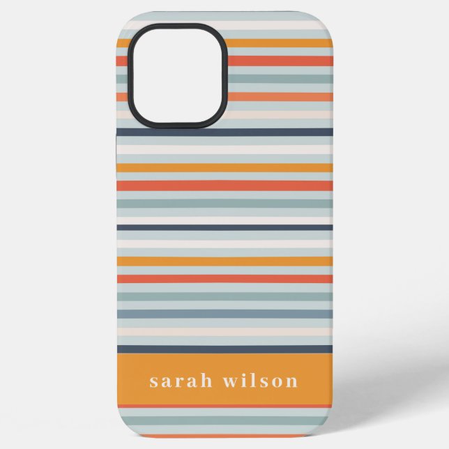 Cute Dusky Orange Blue Ochre Striped Pattern iPhone Case (Back)