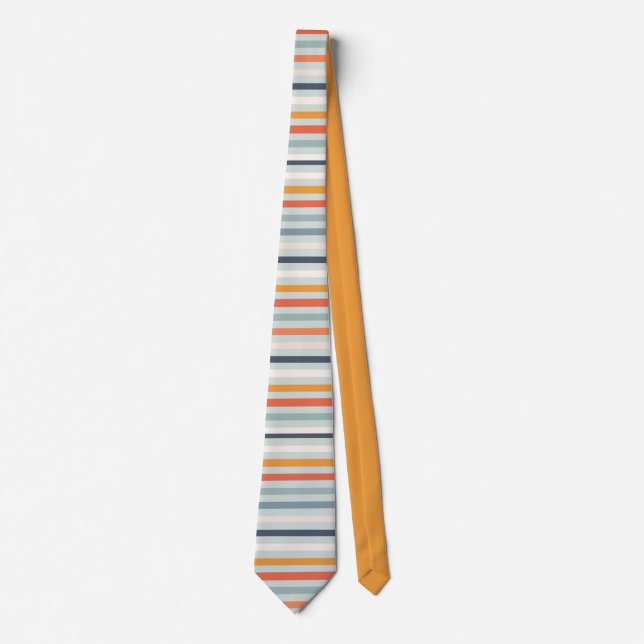 Cute Dusky Orange Blue Ochre Striped Pattern Tie (Front)