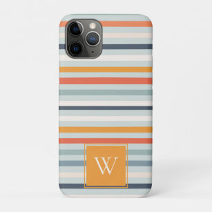 Cute Dusky Orange Blue Striped Pattern Monogram Case-Mate iPhone Case