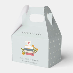 Cute Dusky Stacked Storybooks Floral Baby Shower  Favor Box