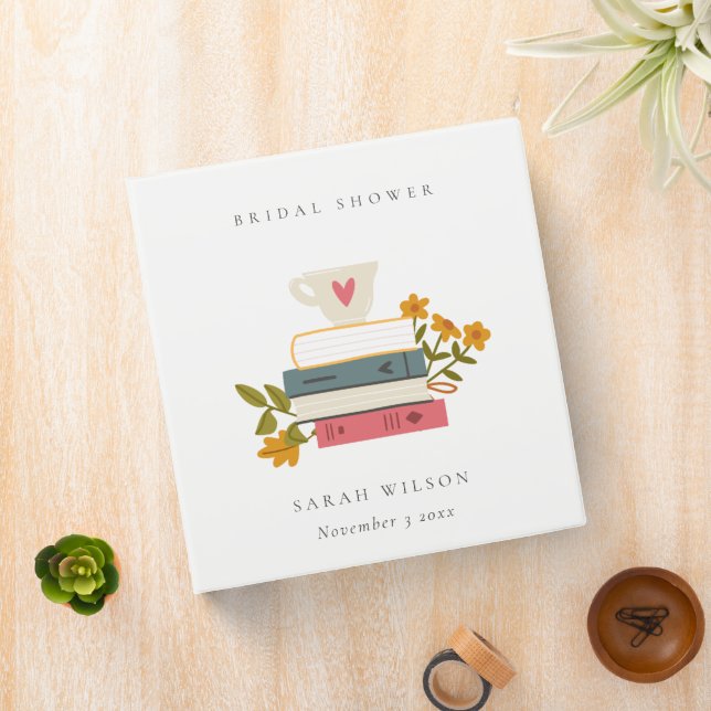 Cute Dusky Stacked Storybooks Floral Bridal Shower Binder (In Situ)