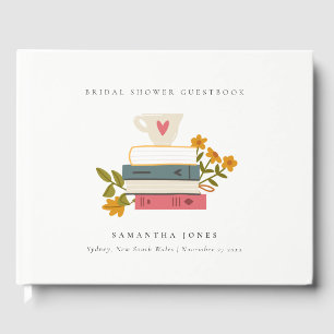 Cute Dusky Stacked Storybooks Floral Bridal Shower Guest Book