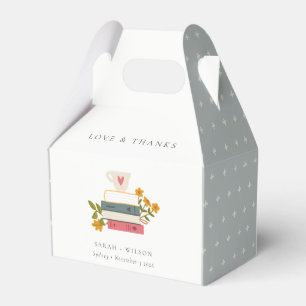 Cute Dusky Stacked Storybooks Floral Wedding Favor Box