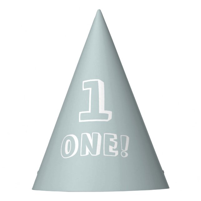 Cute dusty blue custom number age year birthday party hat (Front)