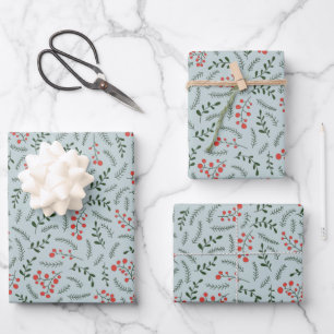 Cute dusty blue foliage greenery leaves pattern wrapping paper sheet