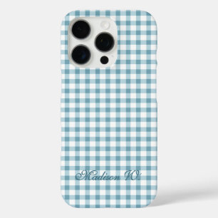 Cute Dusty Blue Gingham Pattern iPhone 16 Pro Case