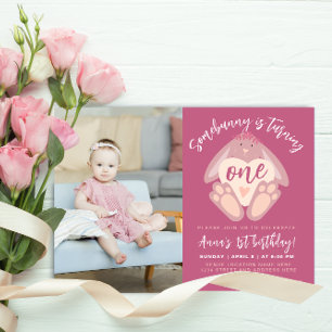 Cute  Dusty Pink Some Bunny 1st Bday Party Photo Invitation