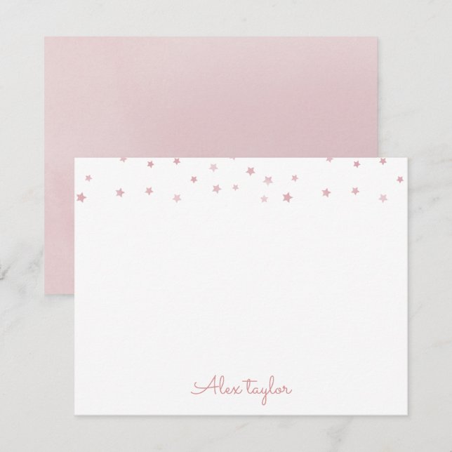 Cute dusty rose stars kids Personalized Stationery Card (Front/Back)