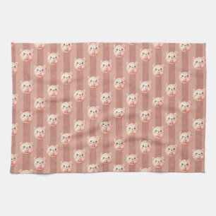 Cute Dusty Rose Teddy Bear and Stripe Kitchen Towel