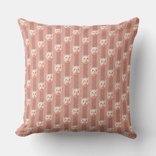 Cute Dusty Rose Teddy Bear and Stripe Throw Pillow