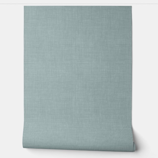 Cute Dusty Teal Blue Linen Look Texture Wallpaper (Unrolling)