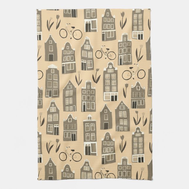 Cute Dutch Houses Amsterdam City Pattern Kitchen Towel (Vertical)