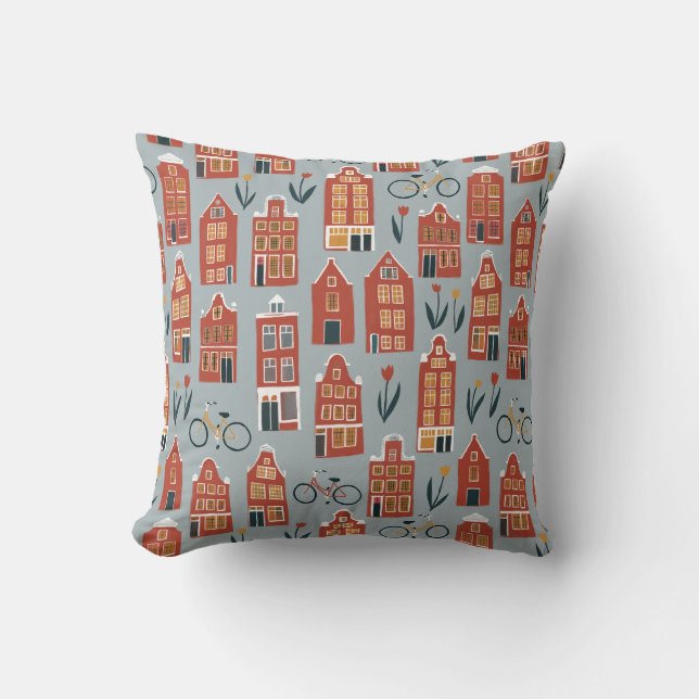 Cute Dutch Houses - Amsterdam pattern Throw Pillow (Front)