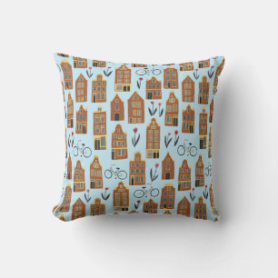 Cute Dutch Houses - Amsterdam pattern Throw Pillow