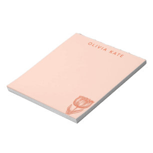 Cute Dutch Tulip Floral Drawing Pink Orange Name Notepad