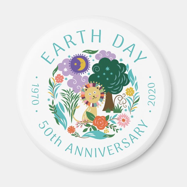 Cute Earth Day 2020 Happy Lion in Nature 50th Magnet (Front)