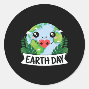 Cute Earth Day Planet Nature Lover Kawaii Classic Round Sticker