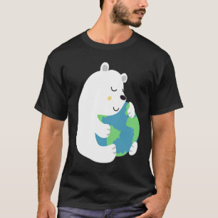 Cute Earth Day Polar Bear Embracing Mother Earth T-Shirt