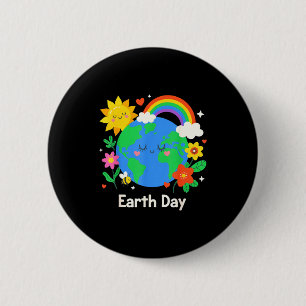 Cute earth day rainbow floral planet retro 2 inch round button