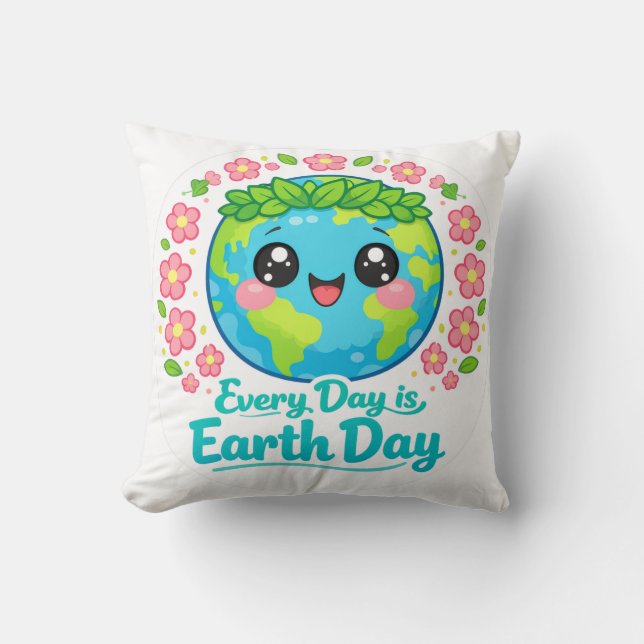 Cute Earth Day Throw Pillow (Front)