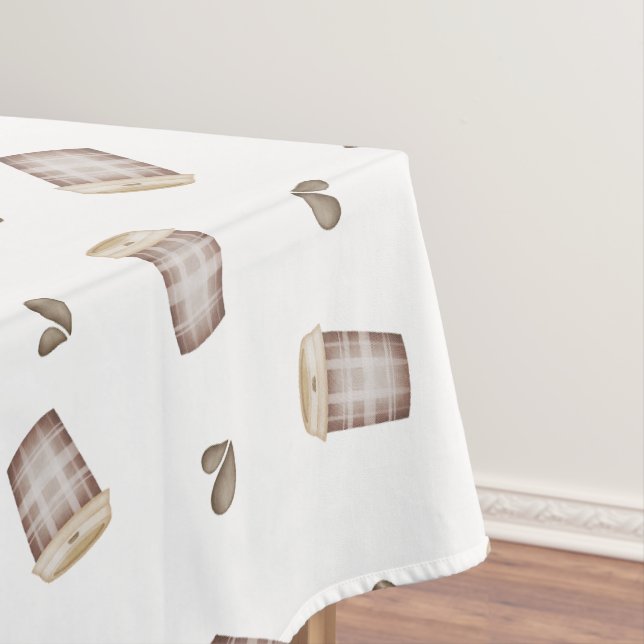 Cute Earth Tone Coffee Cup Watercolour Tablecloth (In Situ)