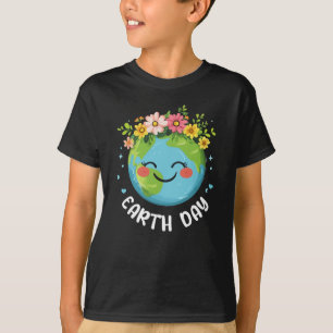 Cute Earth With Floral Happy Earth Day 2025 Youth  T-Shirt