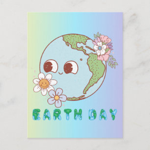 Cute Earth with Flowers Happy Earth Day Floral Postcard
