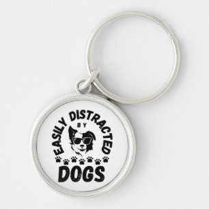 Cute Easily Distracted by Dogs pet lovers Frit-Tee Keychain
