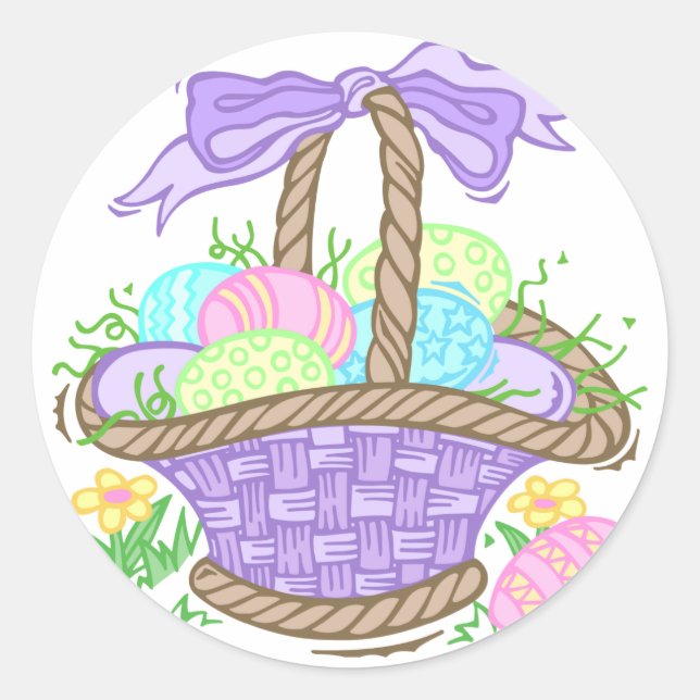 Cute Easter Basket Design Classic Round Sticker (Front)
