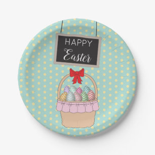 Cute Easter Basket & Pastel Easter Eggs Paper Plate