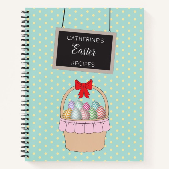 Cute Easter Basket & Pastel Easter Eggs Recipe Notebook (Front)