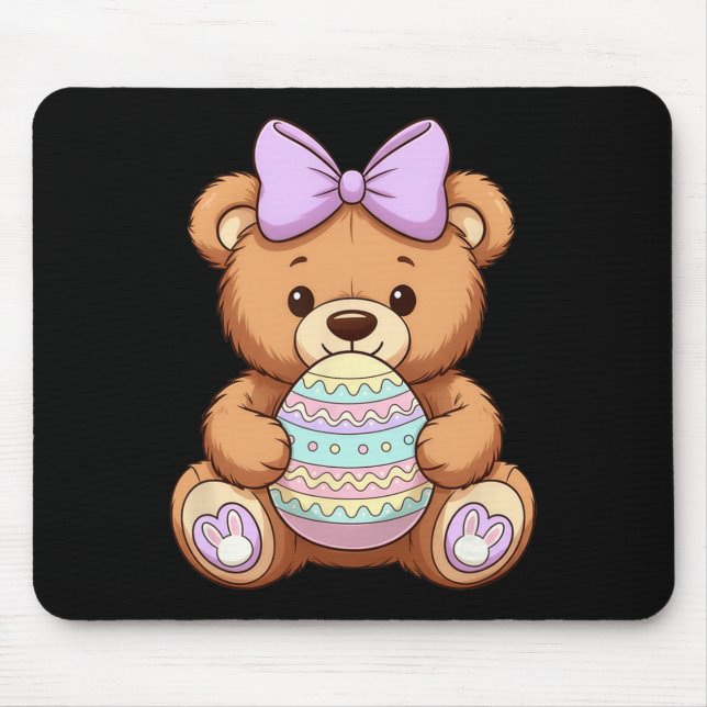 Cute Easter Bear Holding Egg Spring Coquette Aesth Mouse Pad (Front)