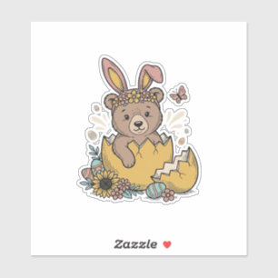 Cute Easter Bear in Cracked Egg Vintage Vector_1