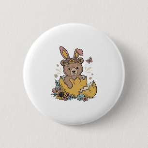 Cute Easter Bear in Cracked Egg Vintage Vector_1 2 Inch Round Button