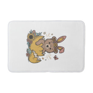 Cute Easter Bear in Cracked Egg Vintage Vector_1 Bath Mat