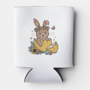 Cute Easter Bear in Cracked Egg Vintage Vector_1 Can Cooler