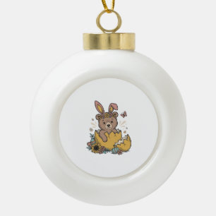 Cute Easter Bear in Cracked Egg Vintage Vector_1 Ceramic Ball Christmas Ornament
