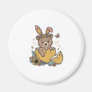 Cute Easter Bear in Cracked Egg Vintage Vector_1 Magnet