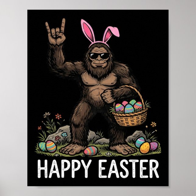 Cute Easter Bigfoot Rocking Easter Funny Easter Eg Poster (Front)