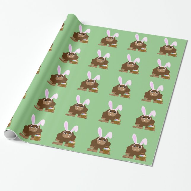 Cute Easter Bigfoot Wrapping Paper (Unrolled)