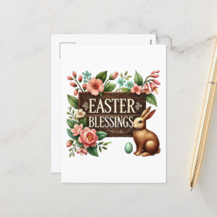 Cute Easter blessings word art bunny Holiday Postcard