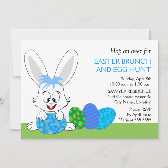 Cute Easter Brunch Bunny and Eggs Party Invitation (Front)