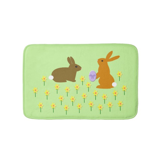 Cute Easter Bunnies and Daffodils Bath Mat (Front)