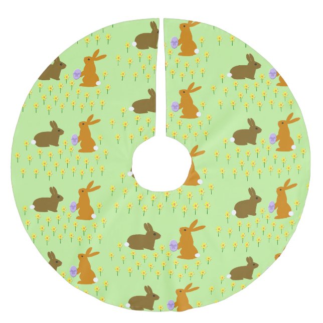 Cute Easter Bunnies and Daffodils Brushed Polyeste Polyester Tree Skirt (Front)