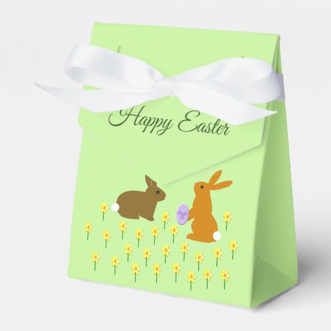 Cute Easter Bunnies and Daffodils Custom Favor Box (Front Side)