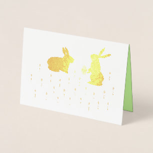 Cute Easter Bunnies and Daffodils Custom Foil Card