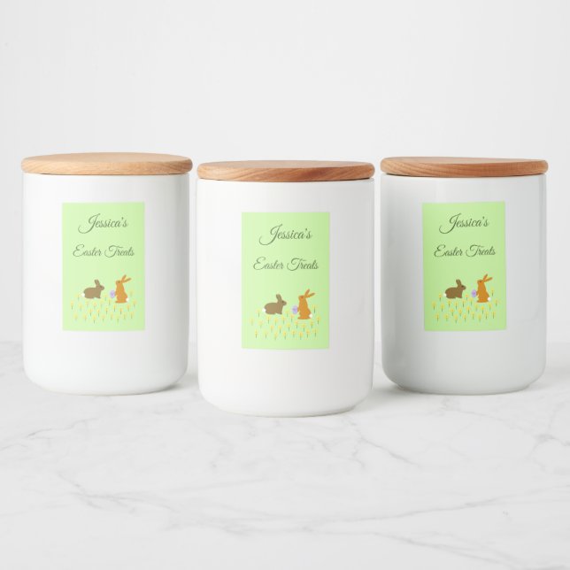 Cute Easter Bunnies and Daffodils Custom Food Label (Bottles)