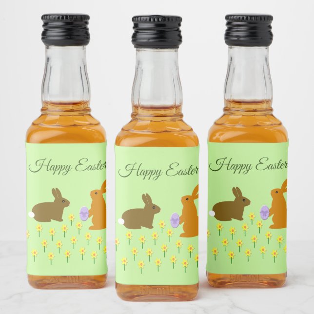 Cute Easter Bunnies and Daffodils Custom Liquor Bottle Label (Bottles)