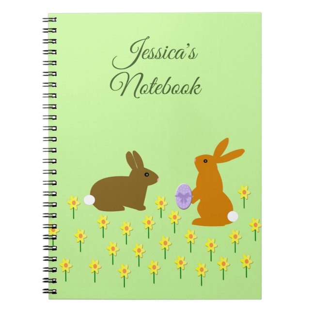 Cute Easter Bunnies and Daffodils Custom Notebook (Front)